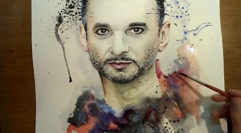 Ein mit Wasserfarben gemaltes Porträt von Dave Gahan.