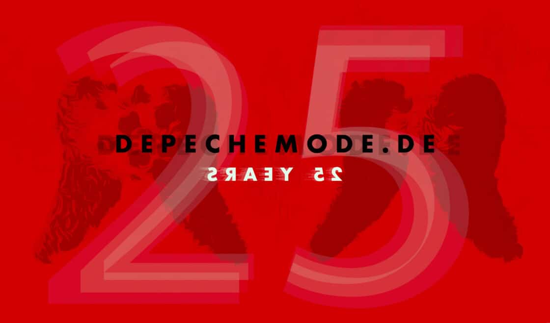 Die Collage zeigt den Schriftzug "depechemode.de" zusammen mit der Angabe "25 years"